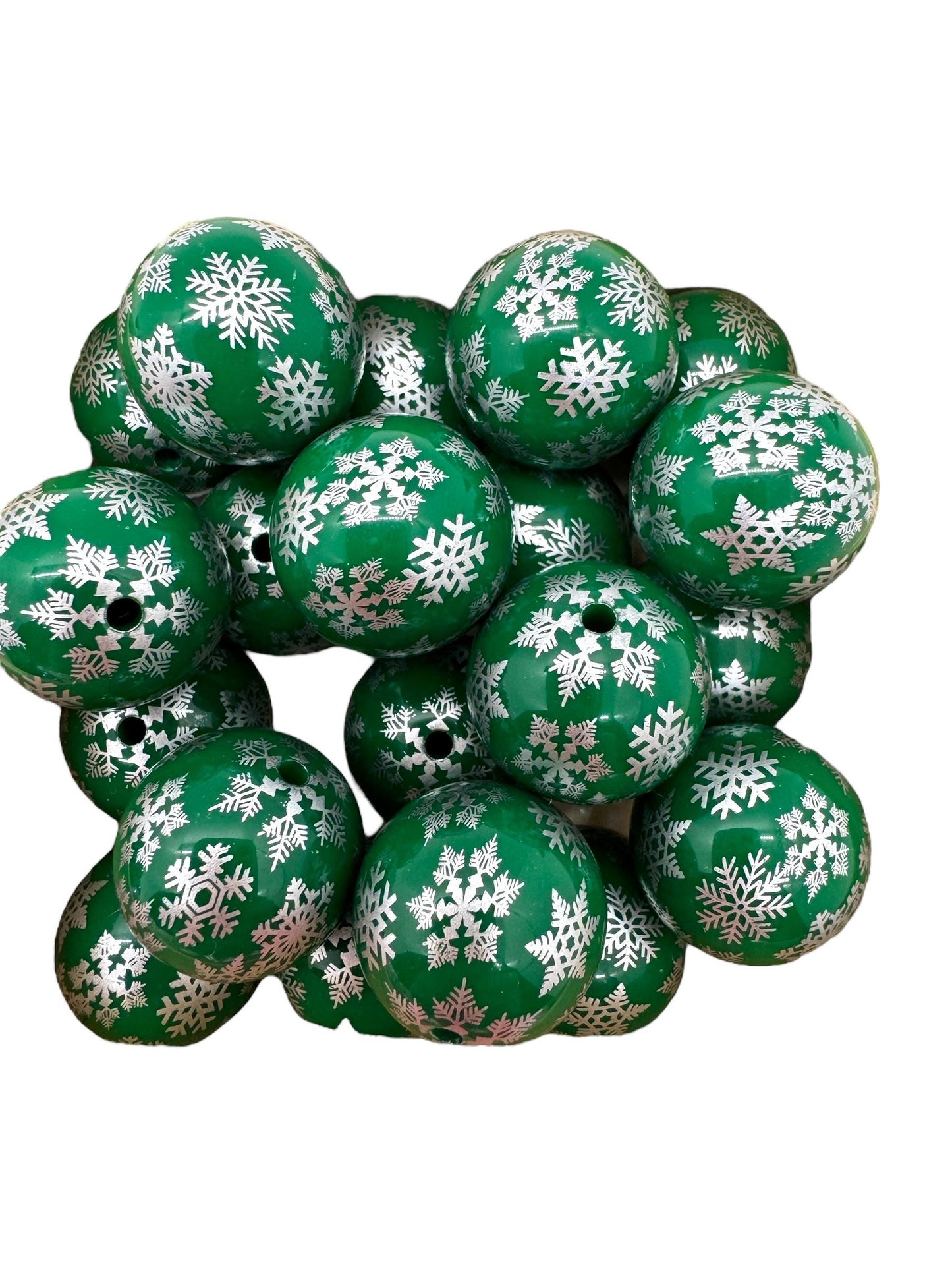 20mm Printed Acrylic Christmas Beads, Bubblegum Christmas Beads Pack of 10
