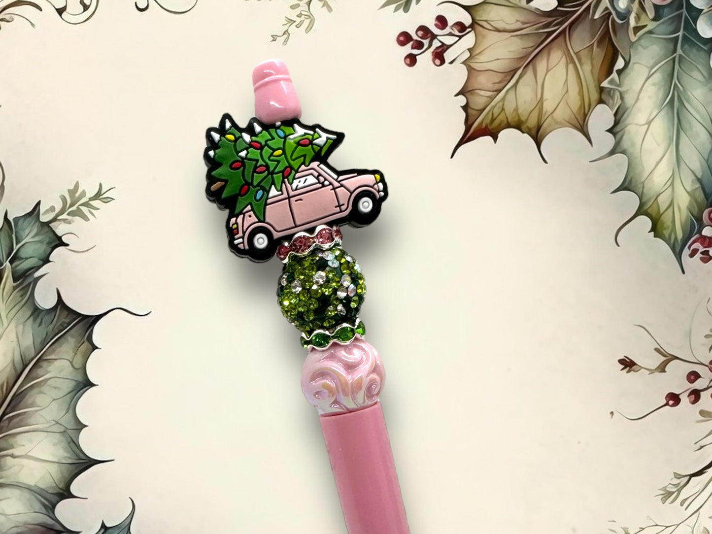 Beaded Holiday Pens, Custom Beaded Christmas Pens, Red Christmas Tree Truck, Let's Get Lit, Don't Get Your Tinsel in a Tangle