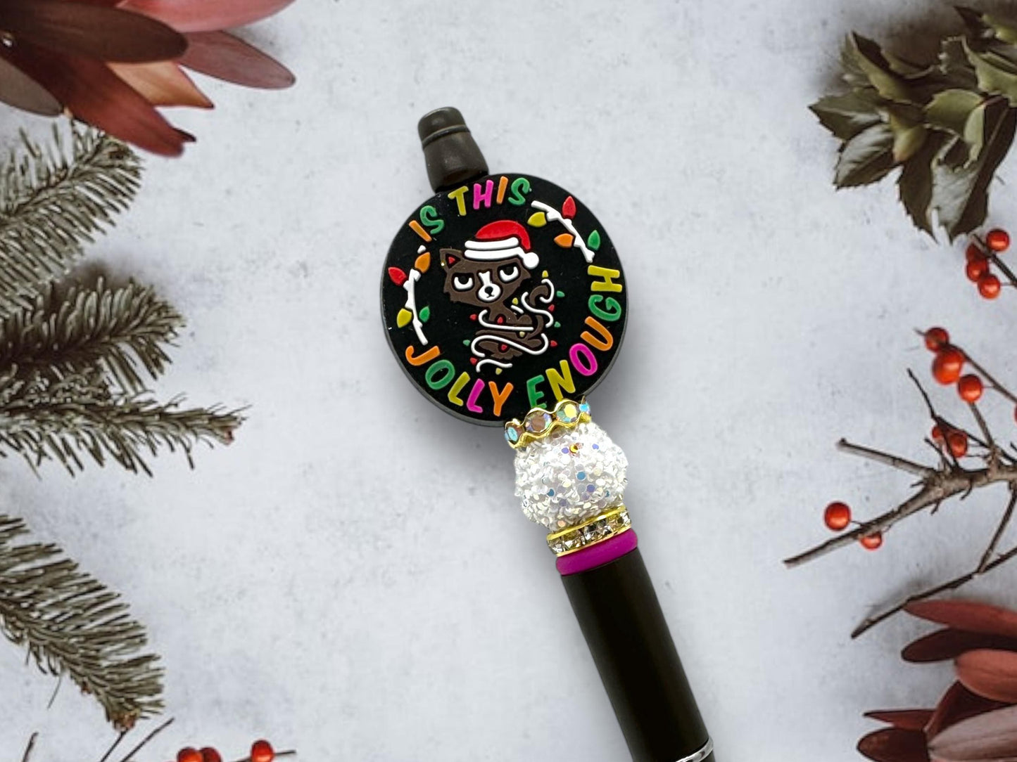 Beaded Holiday Pens, Custom Beaded Christmas Pens, Red Christmas Tree Truck, Let's Get Lit, Don't Get Your Tinsel in a Tangle