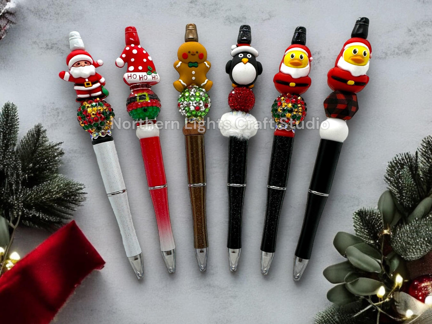 3D Focal Beaded Christmas Pens, Penguin Pen, Christmas Rubber Duck Pen, Gingerbread Pen, Santa Pen