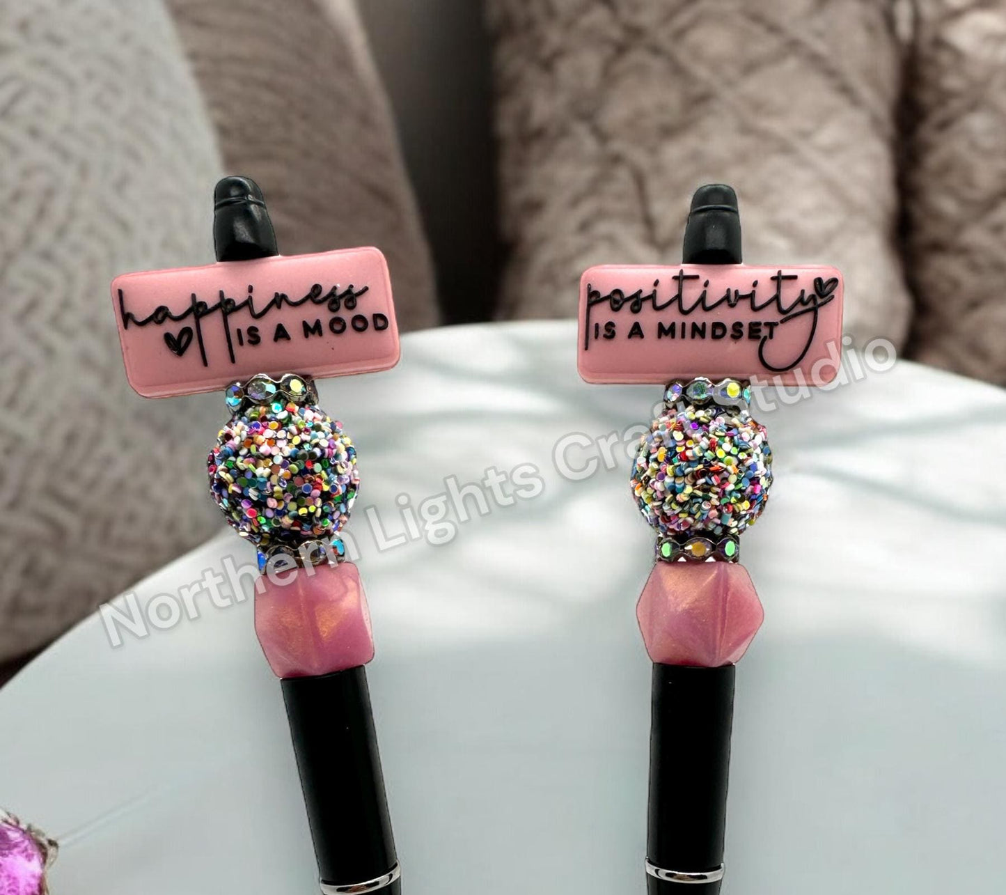 Positivity is a Mindset Happiness is a Mood Double-Sided Beaded Pen, Encouragement Bead Pen, Positivity Focal Pen
