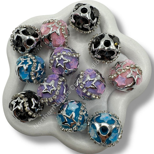 Silver Star cage beads - 4 pc.