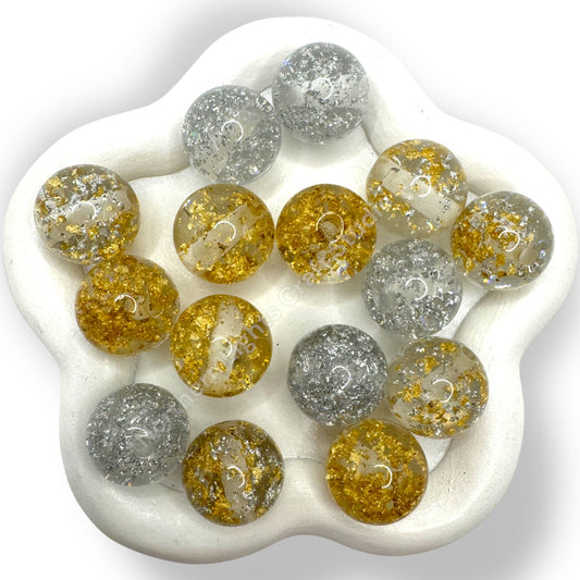 16mm Gold Silver Flake Acrylic Beads -20 pieces