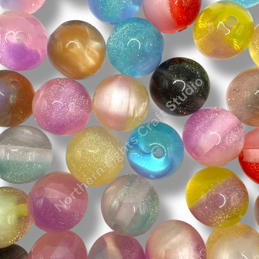 16mm Fine Glitter and Cat's Eye Beads- 20 Pc. Mix