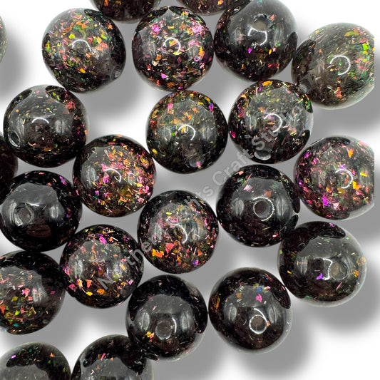 Black 16mm Round with Irridescent Purple Flakes -16mm Pack of 20