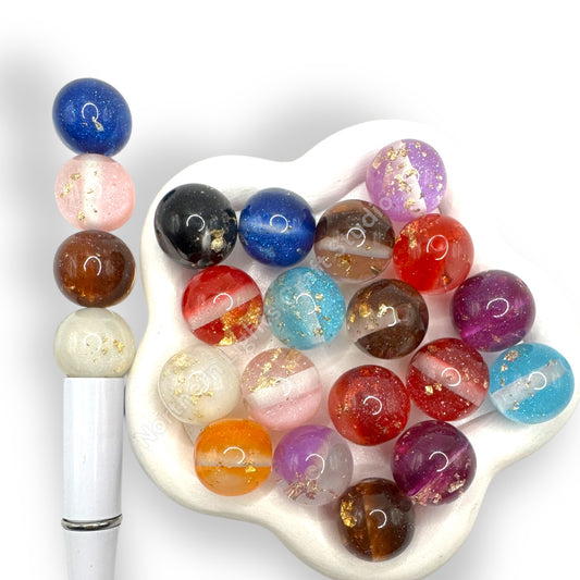 16mm Glittery Gold Flake Galaxy Bead - 20 pcs.