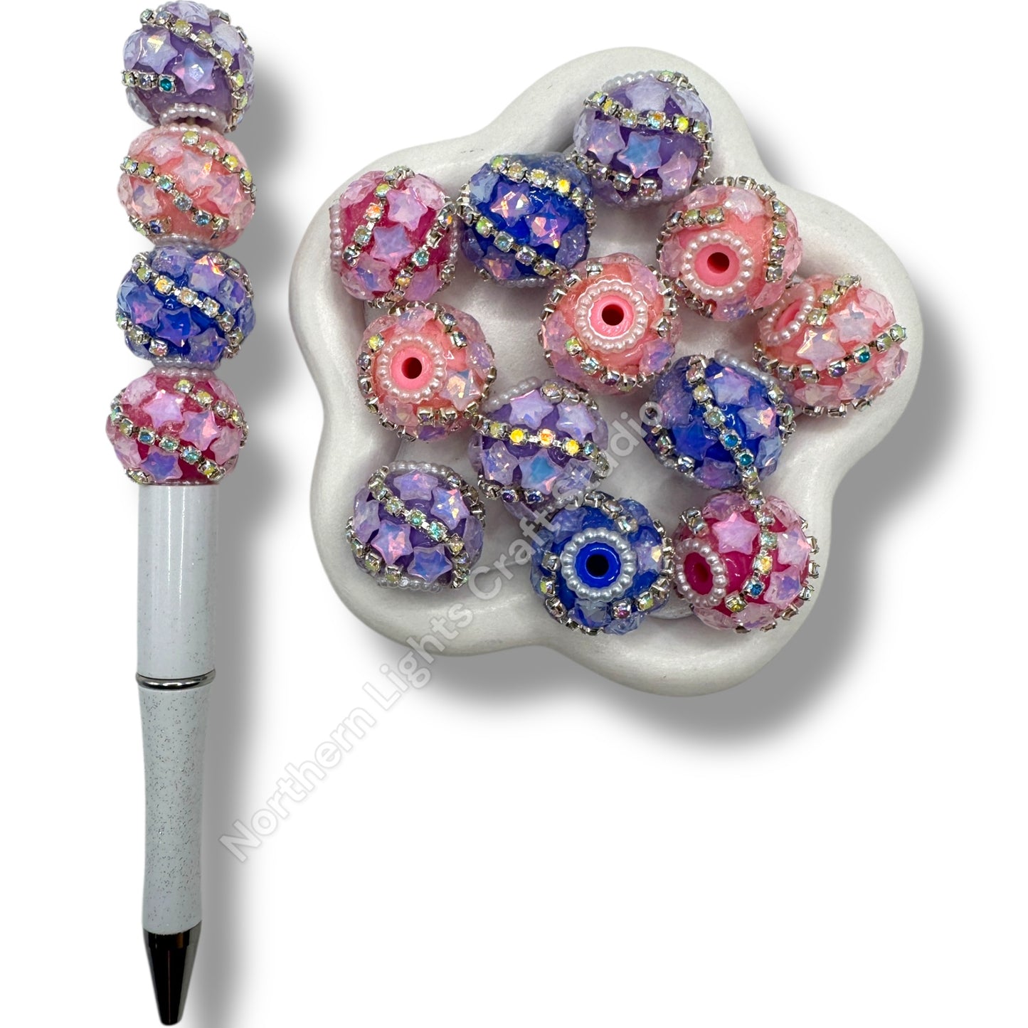 Bubble Glass Star Beads with Rhinestone Chain - 4pc.