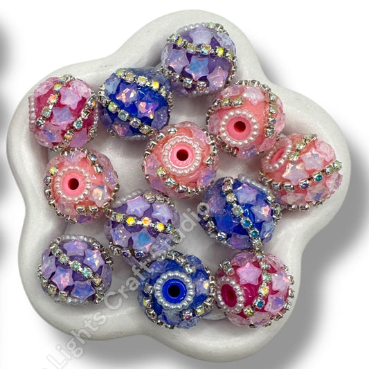 Bubble Glass Star Beads with Rhinestone Chain - 4pc.