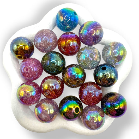 16mm Fine Glitter UV Coated Acrylic Beads -20pcs.