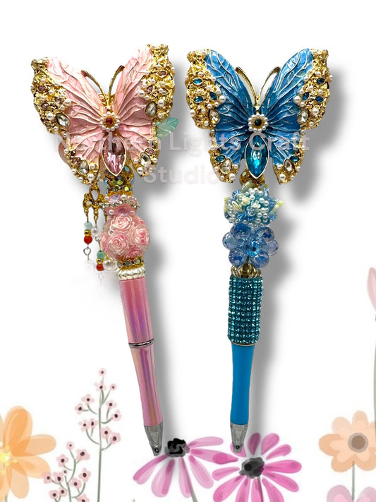 Fancy Golden Pearl Look Butterfly Pen