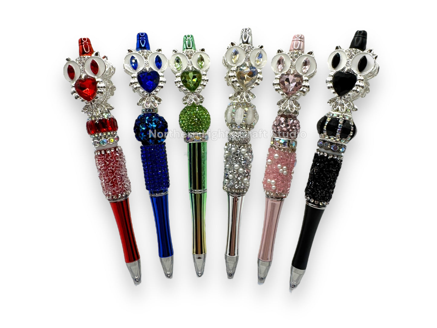 Fancy Handcrafted Silver Crystal Owl Pens