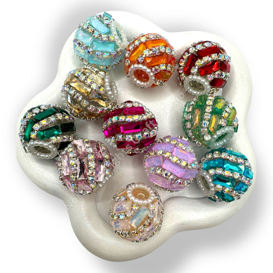Swirl Rhinestone Crystal Fancy Beads 20mm- 10 piece mix