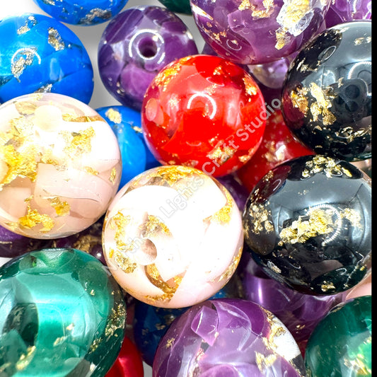 16mm Gold Flake Marble Beads- 20 pcs.