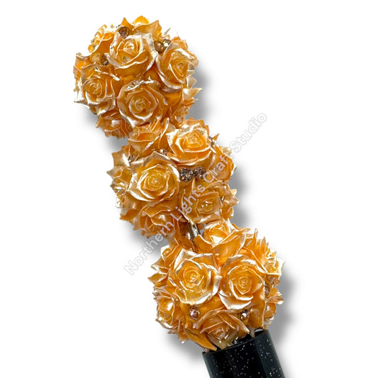 Orange Golden Flower Bead - 5 pcs.