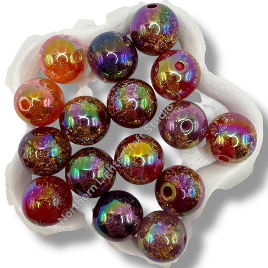 16mm Warm Tone Gold Flake Glitter Galaxy Beads - 20 pcs.