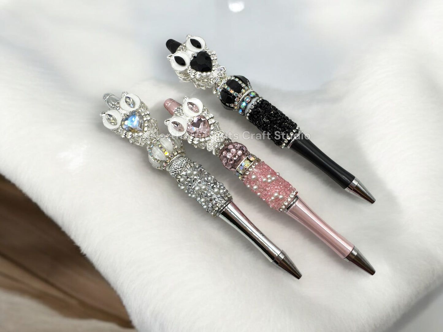 Fancy Handcrafted Silver Crystal Owl Pens