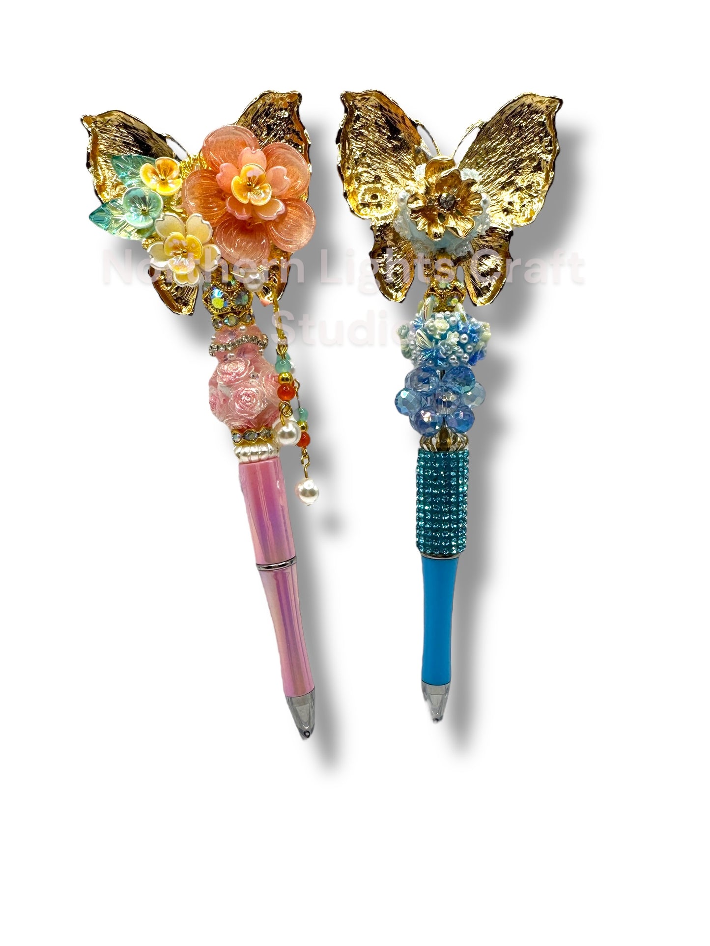 Fancy Golden Pearl Look Butterfly Pen