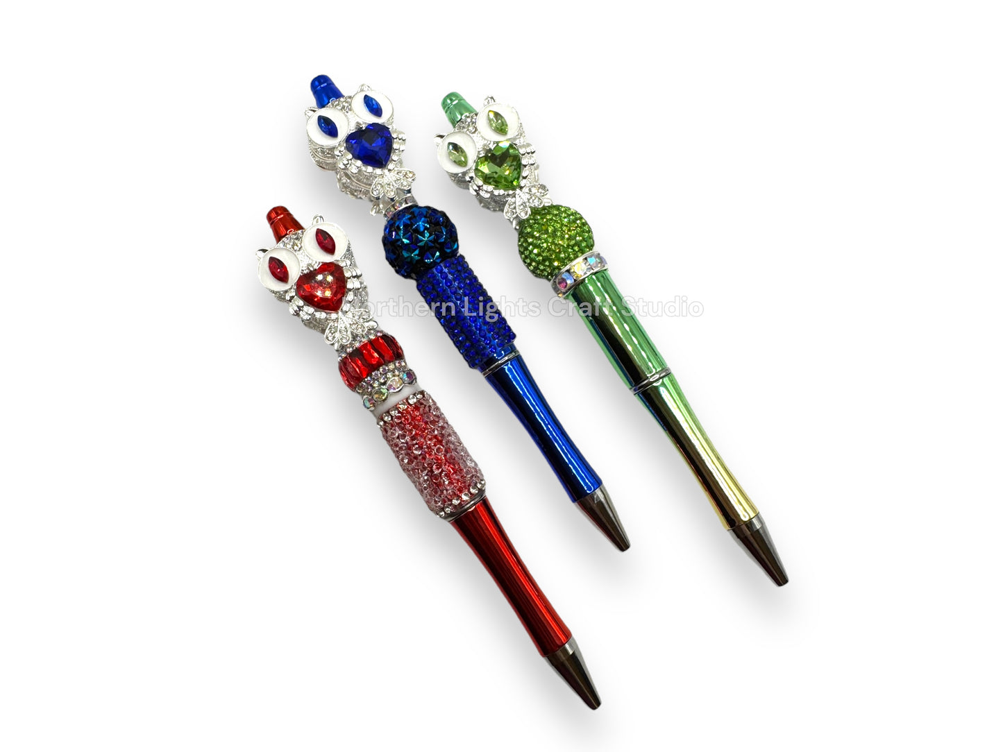 Fancy Handcrafted Silver Crystal Owl Pens