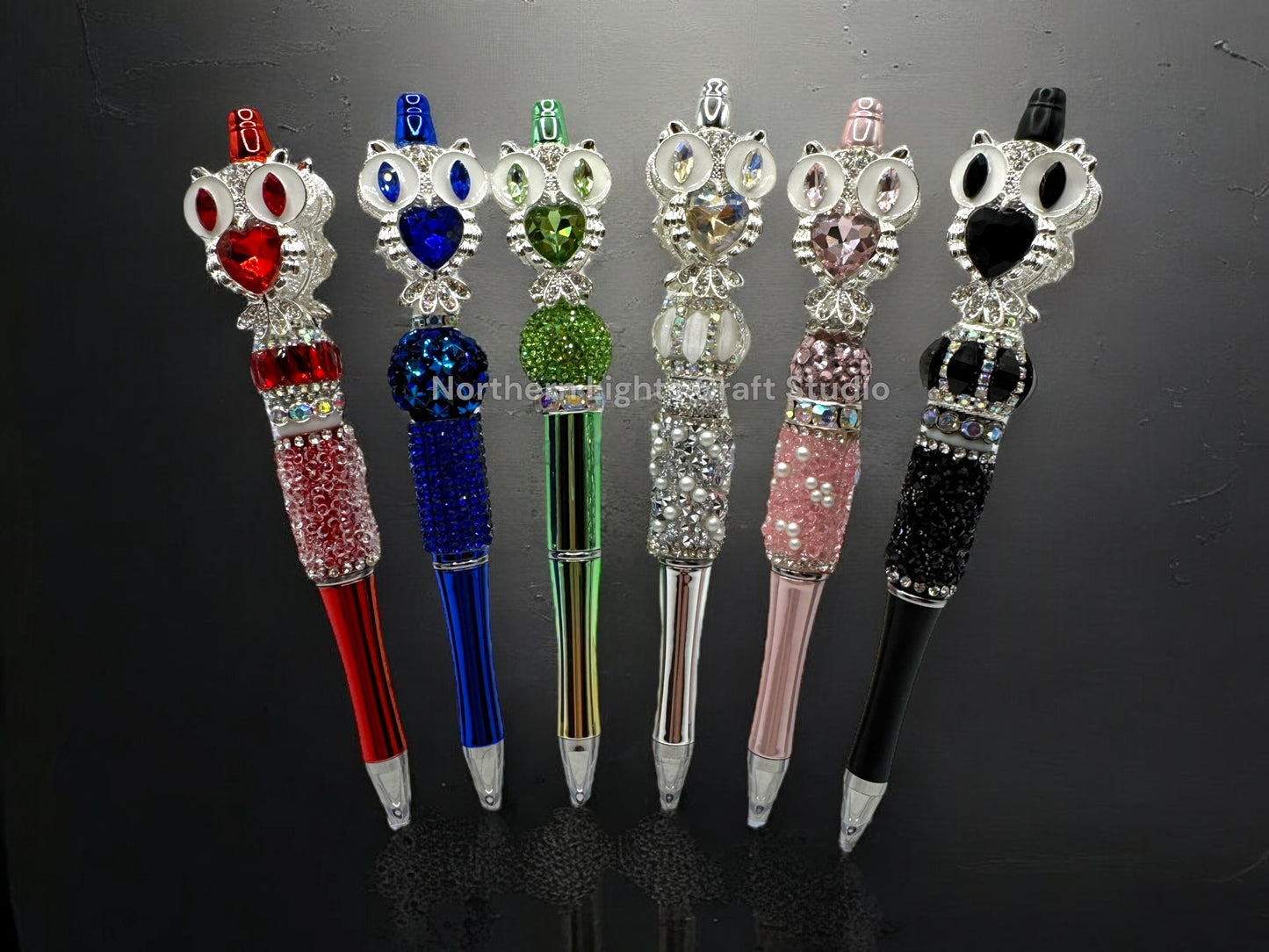Fancy Handcrafted Silver Crystal Owl Pens