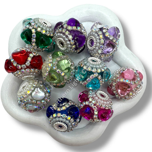 Rhinestone and Glass  Heart Trellis Fancy Beads - 8pc. Mix