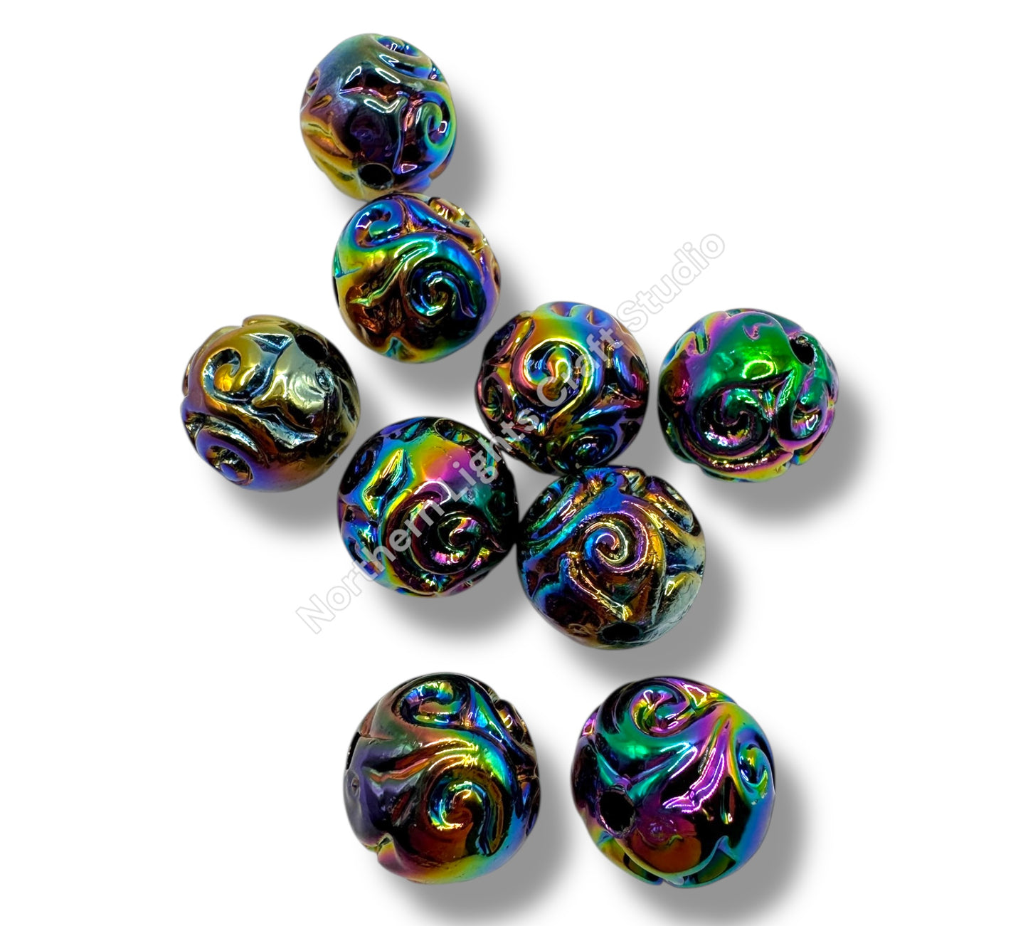 16mm Black UV Swirl Carved Beads