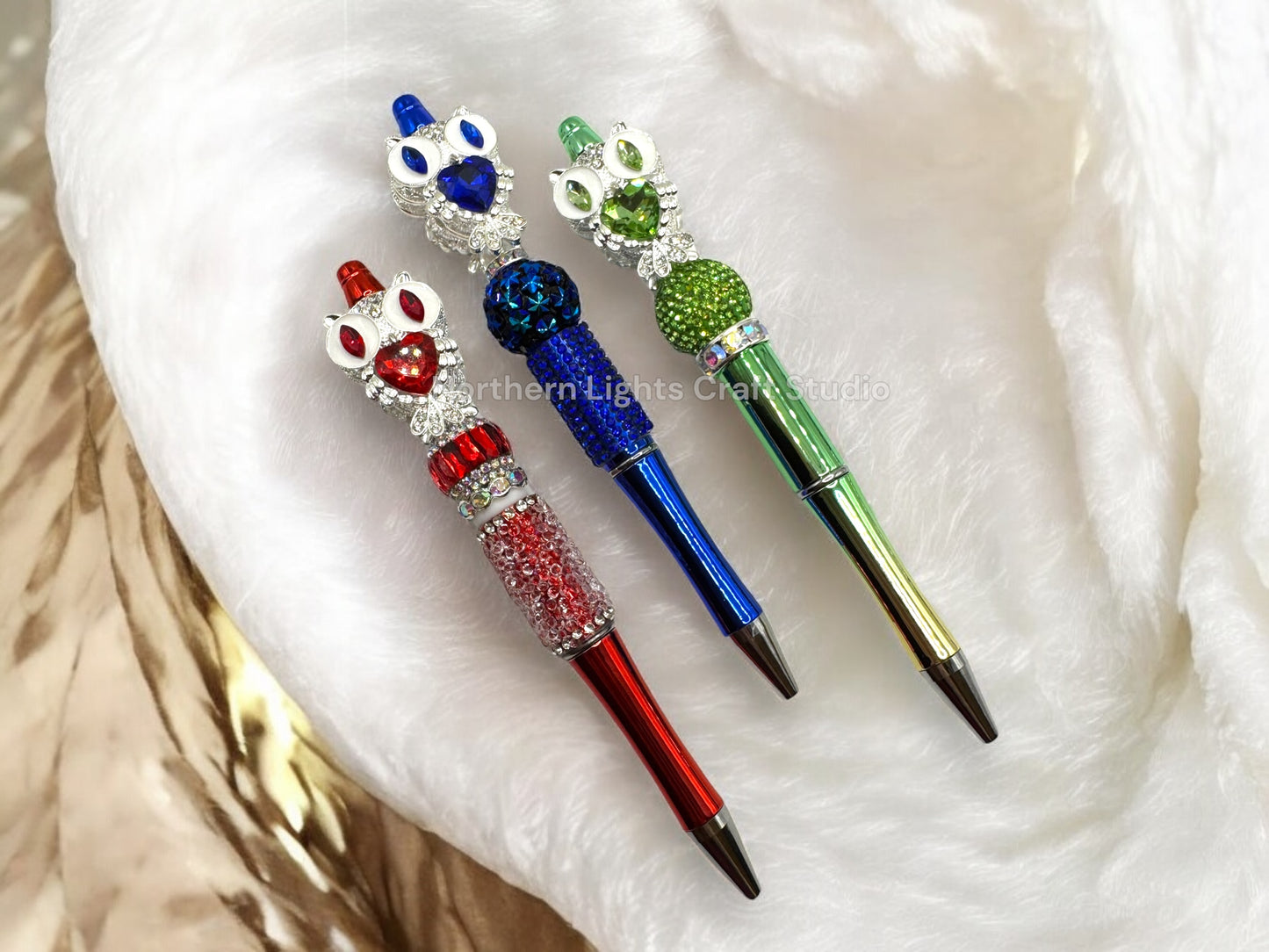 Fancy Handcrafted Silver Crystal Owl Pens