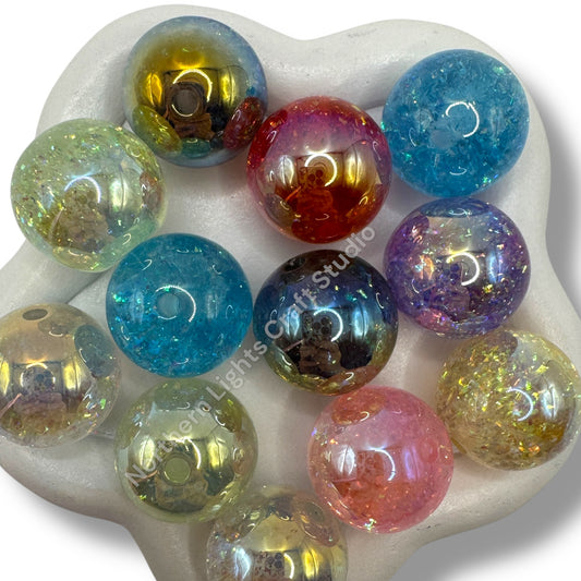 20mm Sparkle Beads w/ Irridescent Flakes - 10 Pieces