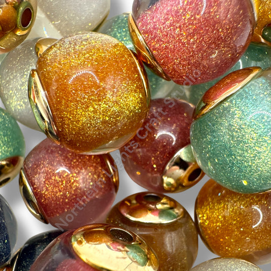 Glitter Gold Cap Layered Galaxy Bead 16mm