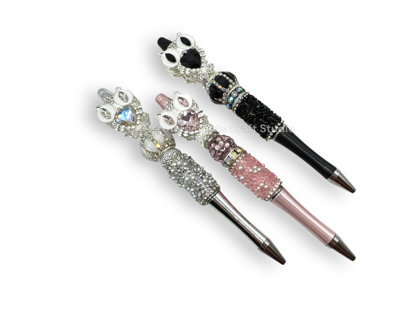 Fancy Handcrafted Silver Crystal Owl Pens