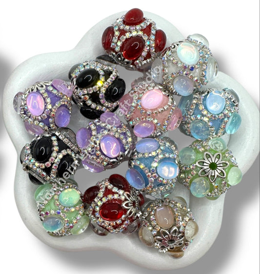 Rhinestone Glass Bubble Beads - 5 pc. mix