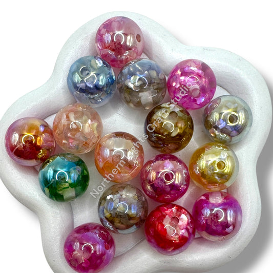 UV Coated Acrylic Shell Beads - 16mm with genuine shell fragments inside