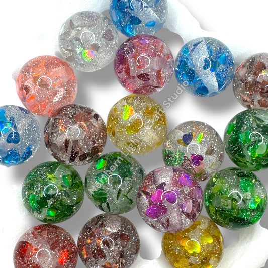Glitter Foil Heart Beads 16mm