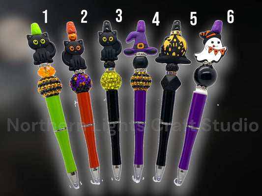 Halloween Custom Bead Pen, Bling Pen, Black Cat Pen, Spooky Pen, Ghost Pen, Rhinestone Pen, Trick or Treat, Cute Cat, Black Cat, Witch Hat