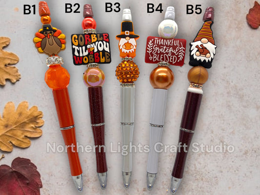 Custom Beaded Pen, Pumpkin Spice Latte, Bling Pen, Thanksgiving Gift, Pumpkin Themed Gift, Caramel Latte, Coffee Pen, Pilgrim Gnome