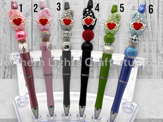 Valentine's Day Pen, Bling Pen, Cute Gnome Pen, Bling Pen, Rhinestone Pen, Bead Pen, Gift for Gnome Collector, Valentine's for Kids