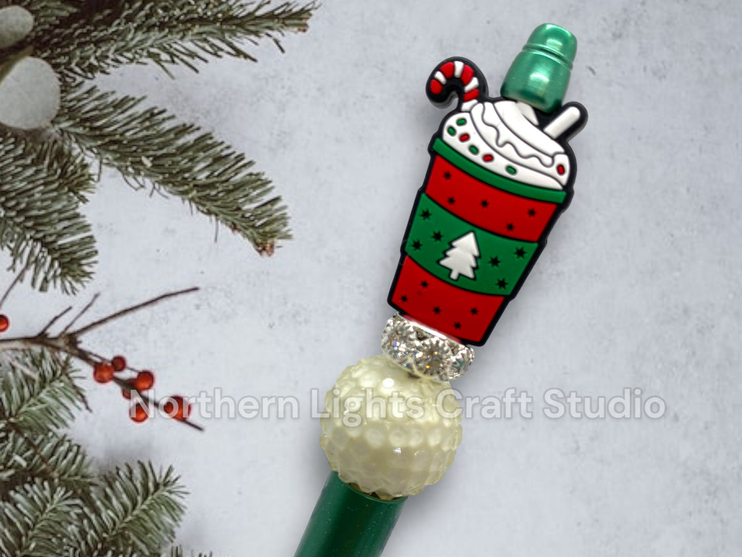 Beaded Christmas Pens, Beaded Pens, Beaded Coffee Pens, Peppermint Mocha Gift, Hot Chocolate Gift, Hot Cocoa Gift Idea, Coffee Basket Gift