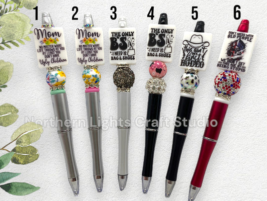 Sarcastic Pens, Custom Beaded Pens, Humorous Gift, Funny Pens, Funny Bead Pens, Beaded Sassy Pens, Sassy Pens, Humor Pens, Sarcasm Beads