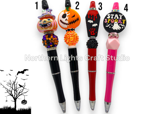 Halloween Custom Bead Pen, Bling Pen, Pumpkin Pen, Stay Spooky, Rhinestone Halloween Pen, Coffin Pen, Handmade Acrylic Pumpkin Bead Pen