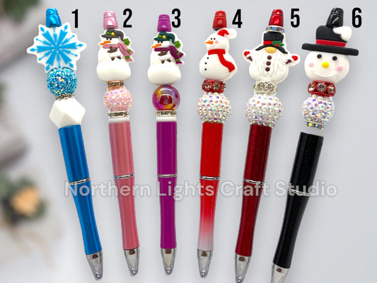 Beaded Snowman Pens, Bead Pens, Snowman Gift, Stocking Stuffer Pens, Bling Snowman, Gnome Snowman, Snowflake Pen, Custom Beaded Winter Pen