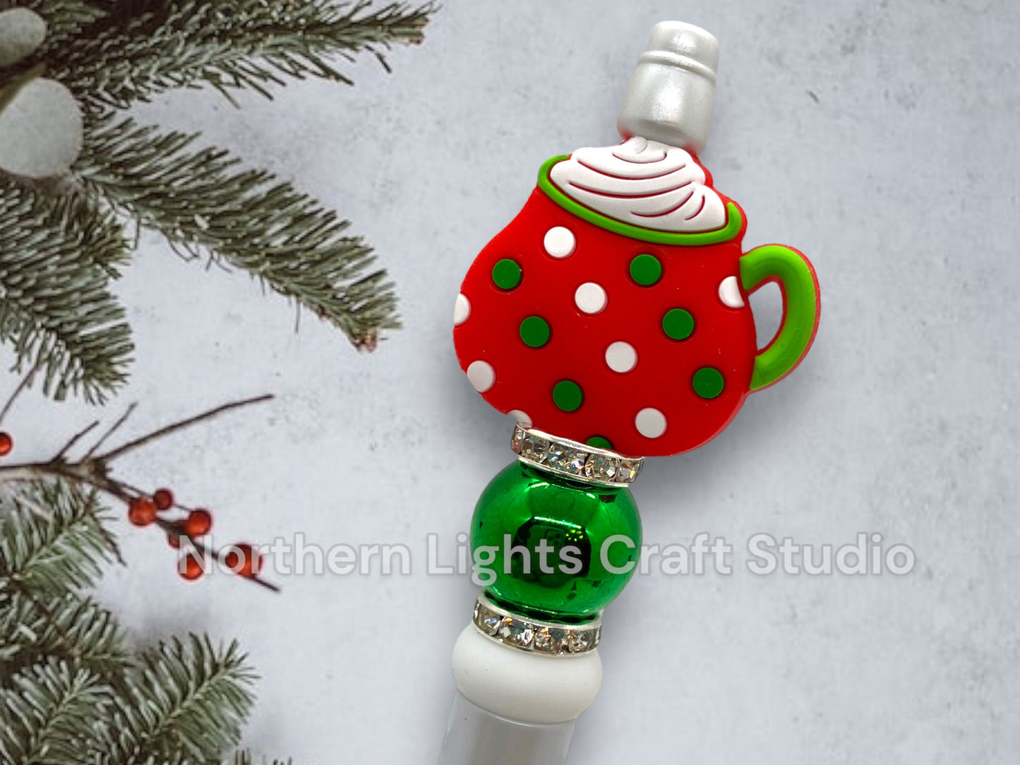 Beaded Christmas Pens, Beaded Pens, Beaded Coffee Pens, Peppermint Mocha Gift, Hot Chocolate Gift, Hot Cocoa Gift Idea, Coffee Basket Gift