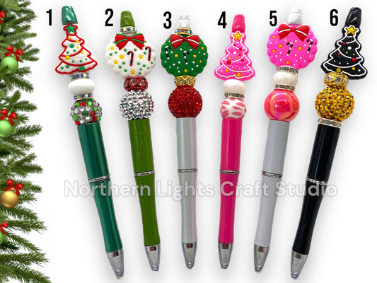 Beaded Pens, Beaded Christmas Pens, Christmas Pen, Christmas Tree Pen, Christmas Wreath Pen, Bling Christmas Pen, Stocking Stuffer Ideas