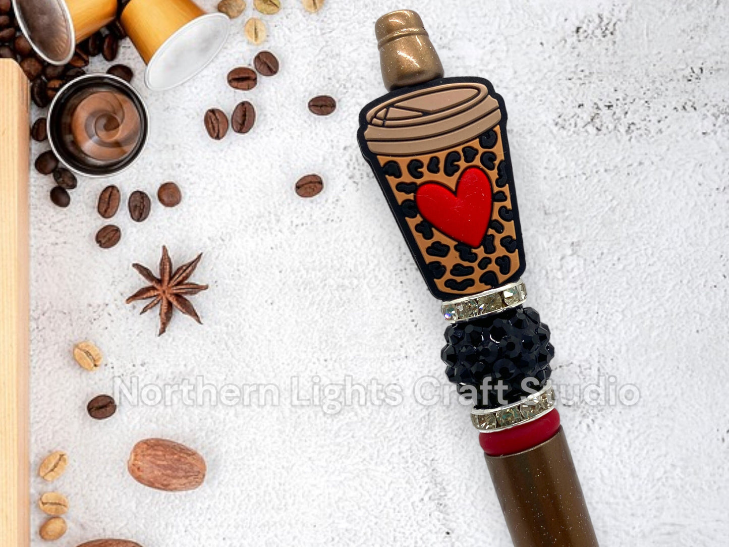 Custom Coffee Pen, Beaded Coffee Pen, Bling Pen, Bling Coffee Pen, Gift for Coffee Lovers, Gourmet Coffee Pen, Animal Print Coffee Cup Bead