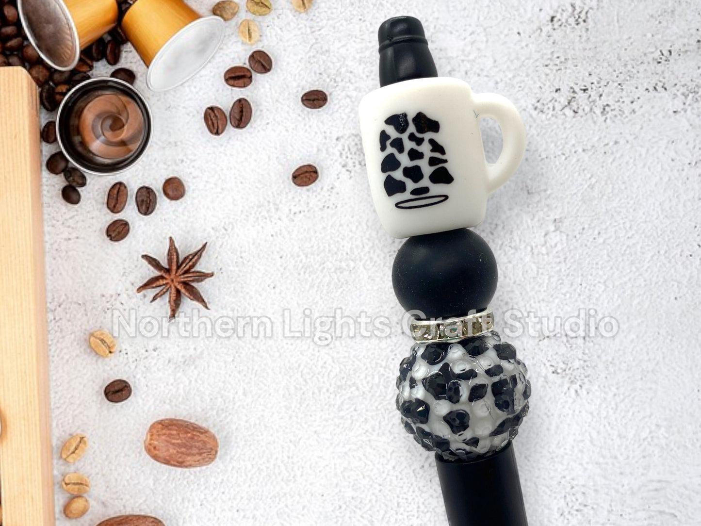 Custom Coffee Pen, Beaded Coffee Pen, Bling Pen, Bling Coffee Pen, Gift for Coffee Lovers, Gourmet Coffee Pen, Animal Print Coffee Cup Bead