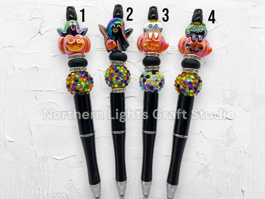 Handmade Halloween Bead Pens, Beaded Halloween Pens, Halloween Bead Pens, Pumpkin Cat Pen, Bling Halloween Pens, Handmade Halloween Beads