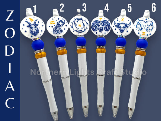 Zodiac Beaded Pen, Horoscope Gift, Astrological Sign, Zodiac Beaded Ink Pen, Zodiac Constellation Bead, Bead Pen, Bling Pen, Bling Pen