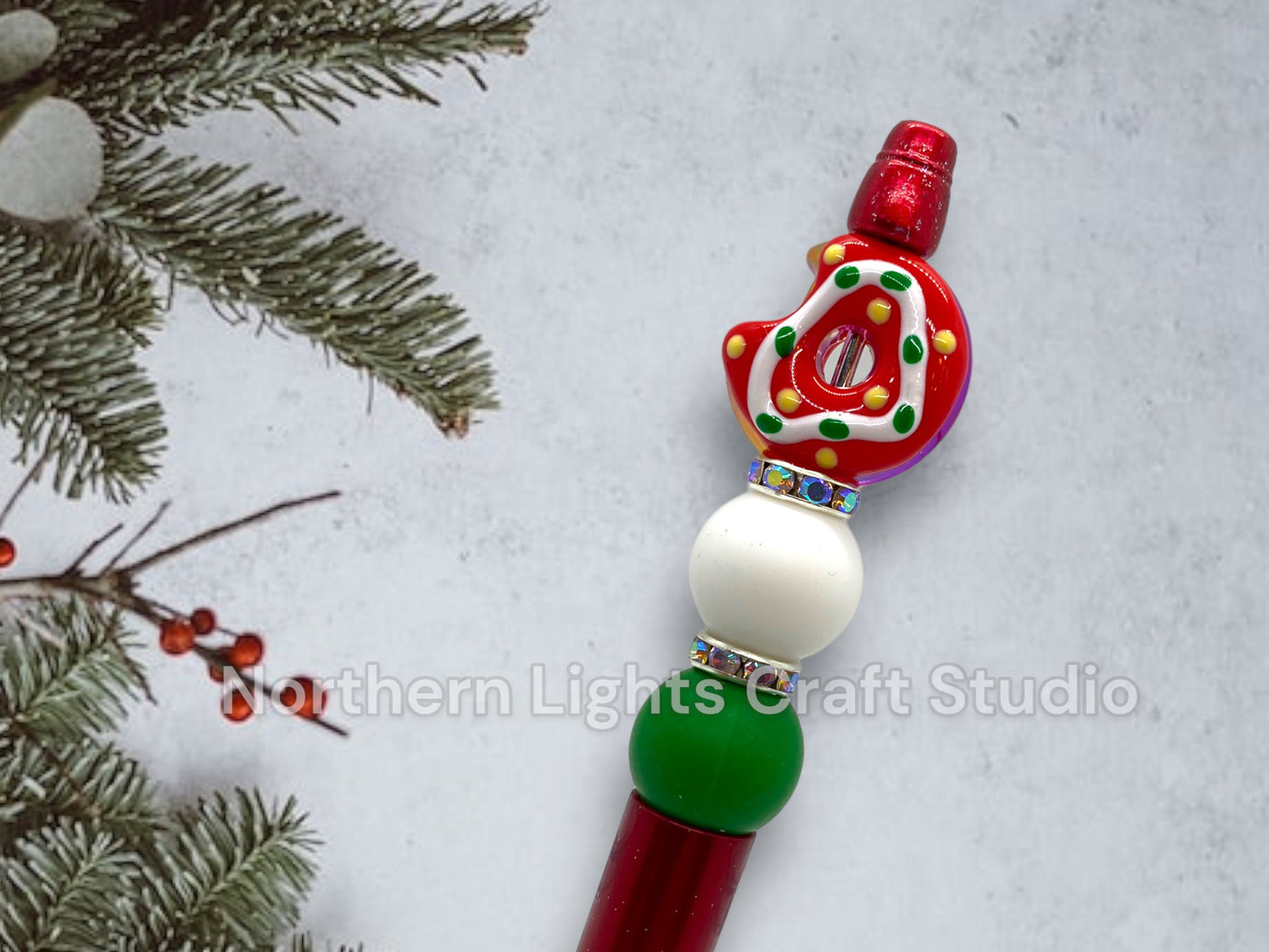 Beaded Christmas Donut Pen, Beaded Pens, Handmade Beads, Coffee and Dessert Theme, Coffee and Donuts Gift Ideas, Handmade Pen Beads