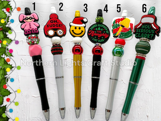 Beaded Christmas Pens, Cute Stocking Stuffers, Beaded Pens, Beaded Xmas Pen, Stocking Stuffer Pen, Pink Bunny Suit, Oh Fudge, Naughty List
