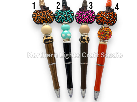 Beaded Pumpkin Pens, Leopard Print Pumpkin Pen, Beaded Pens, Custom Beaded Pen, Fall Gift, Bling Fall Pen, Rhinestone Fall Pen