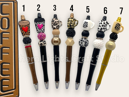 Custom Coffee Pen, Beaded Coffee Pen, Bling Pen, Bling Coffee Pen, Gift for Coffee Lovers, Gourmet Coffee Pen, Animal Print Coffee Cup Bead