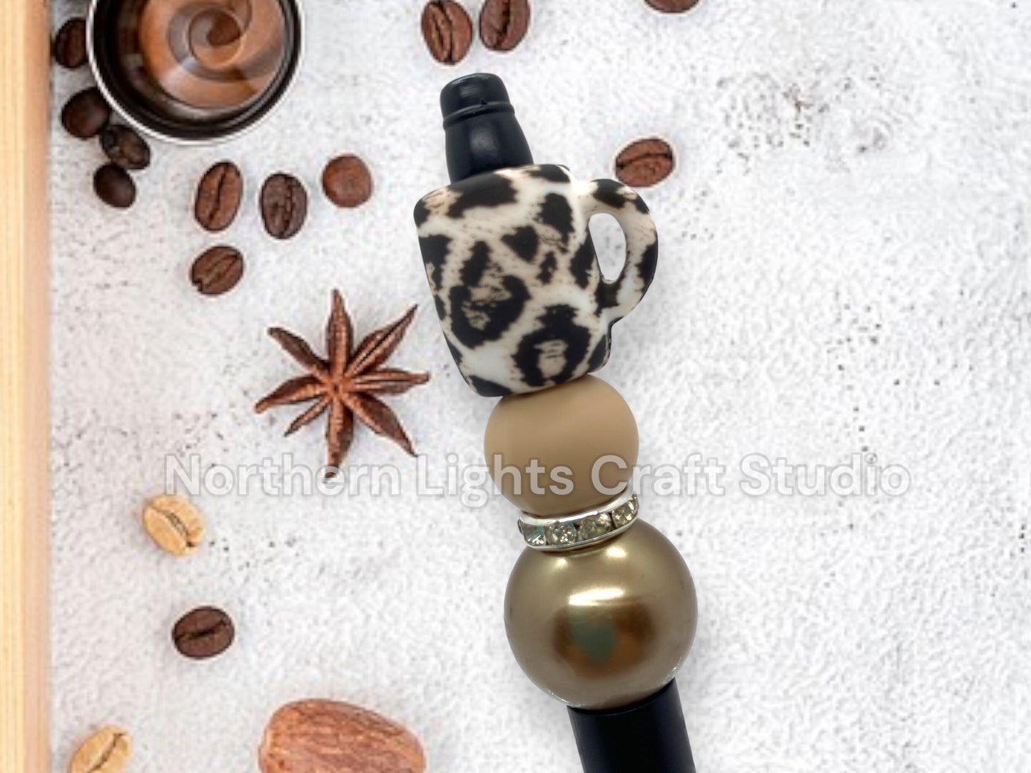 Custom Coffee Pen, Beaded Coffee Pen, Bling Pen, Bling Coffee Pen, Gift for Coffee Lovers, Gourmet Coffee Pen, Animal Print Coffee Cup Bead